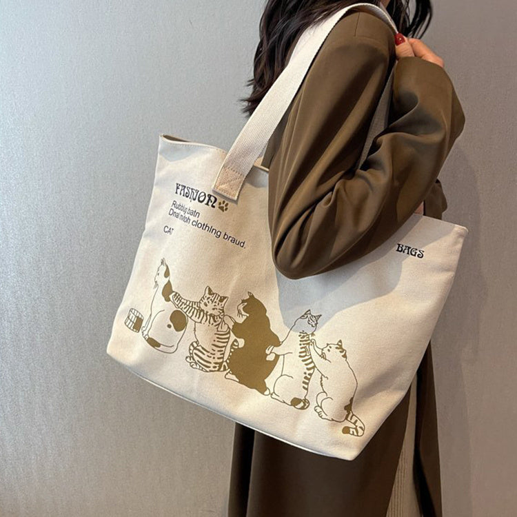 Cute Cat Tote Bag | Printed Canvas Tote Bag