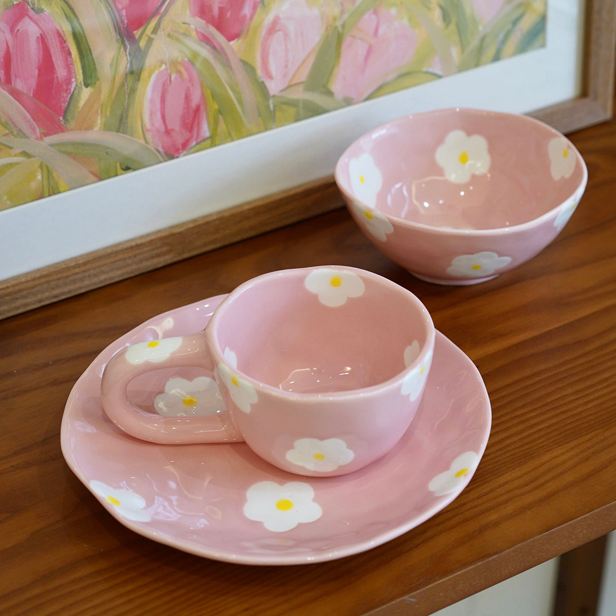 Hand-Painted Floral Porcelain Cup and Saucer Set &ndash; Vibrant Design