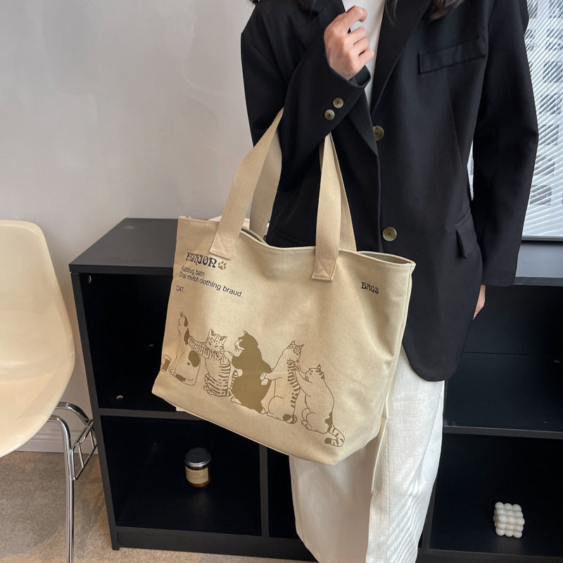 Cute Cat Tote Bag | Printed Canvas Tote Bag