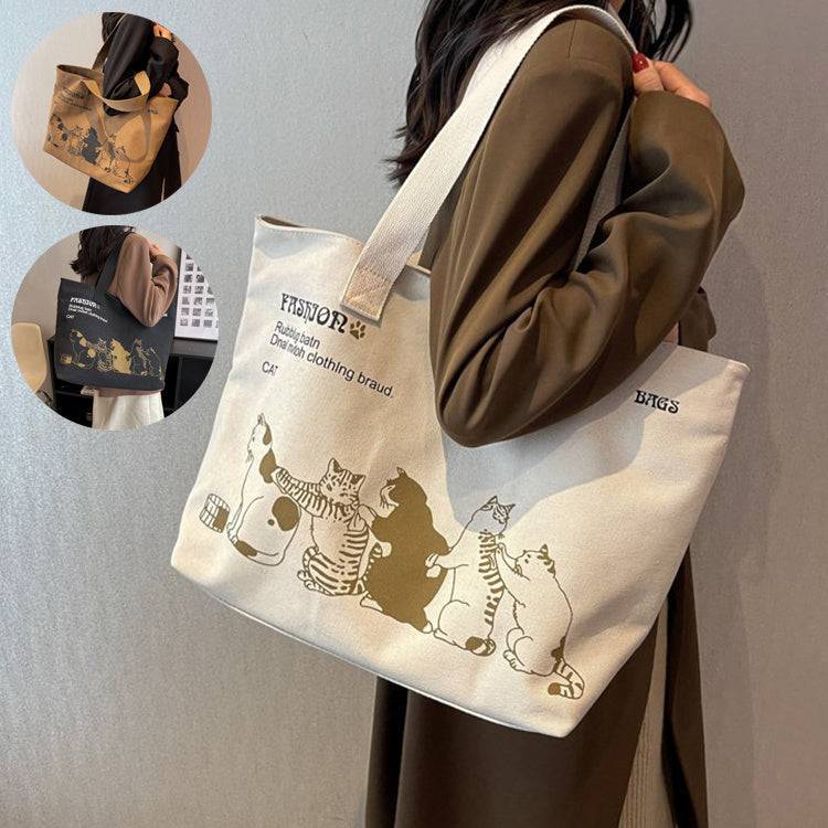 Cute Cat Tote Bag | Printed Canvas Tote Bag