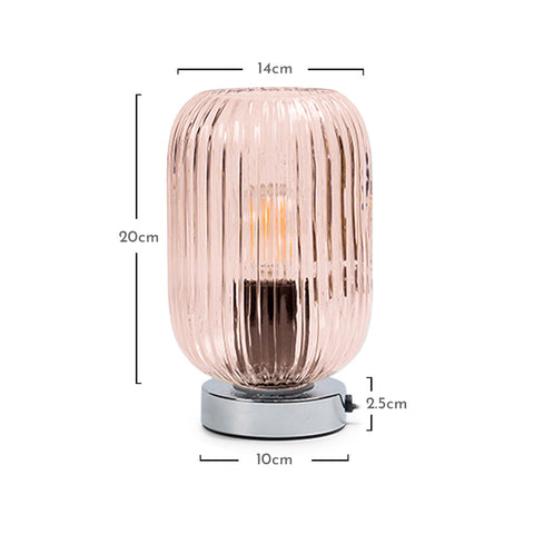 Pink Fluted Glass Table Lamp with Chrome Base - VUSOLIFE
