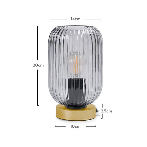 Lámpara de mesa de cristal ahumado estriado con base dorada - VUSOLIFE