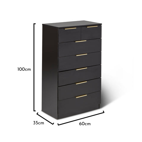 Commode haute noire à 7 tiroirs Essie par VUSOLIFE