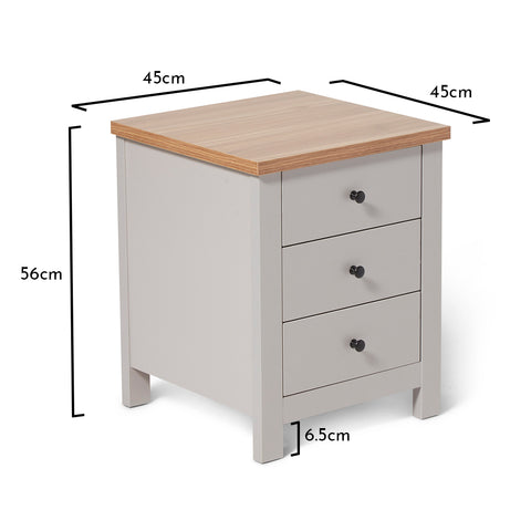Table de chevet Bampton Stone Grey - 3 tiroirs - VUSOLIFE