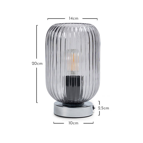 Lámpara de mesa de cristal ahumado estriado con base cromada - VUSOLIFE