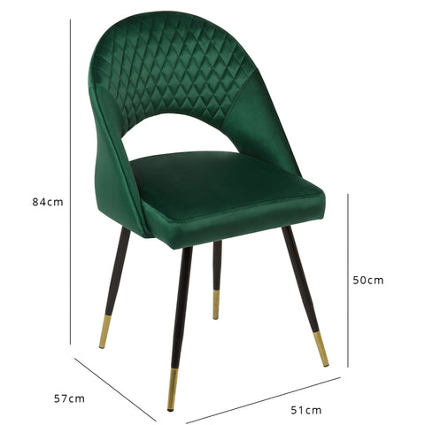 Conjunto de 2 cadeiras de jantar Marilyn em veludo verde.