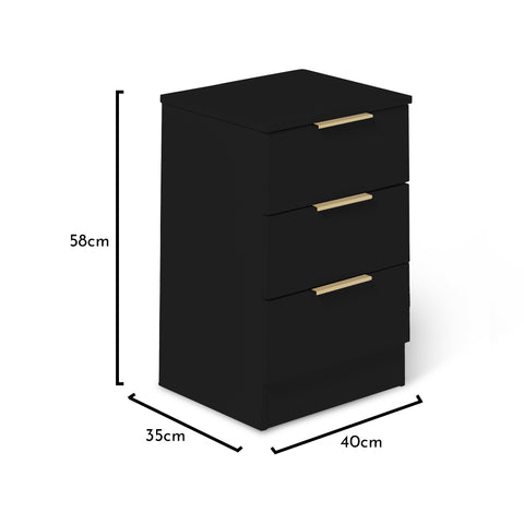 Table de chevet noire Essie à 3 tiroirs - VUSOLIFE