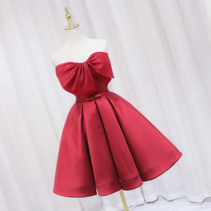 big bow homecoming dress White Satin Homecoming Dress 2024 with Big Bow 16 / Black