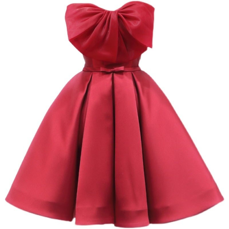 big bow homecoming dress A Line Strapless Fuchsia Satin Big Bow Homecoming Dresses DM24080205 –  Dressmeet