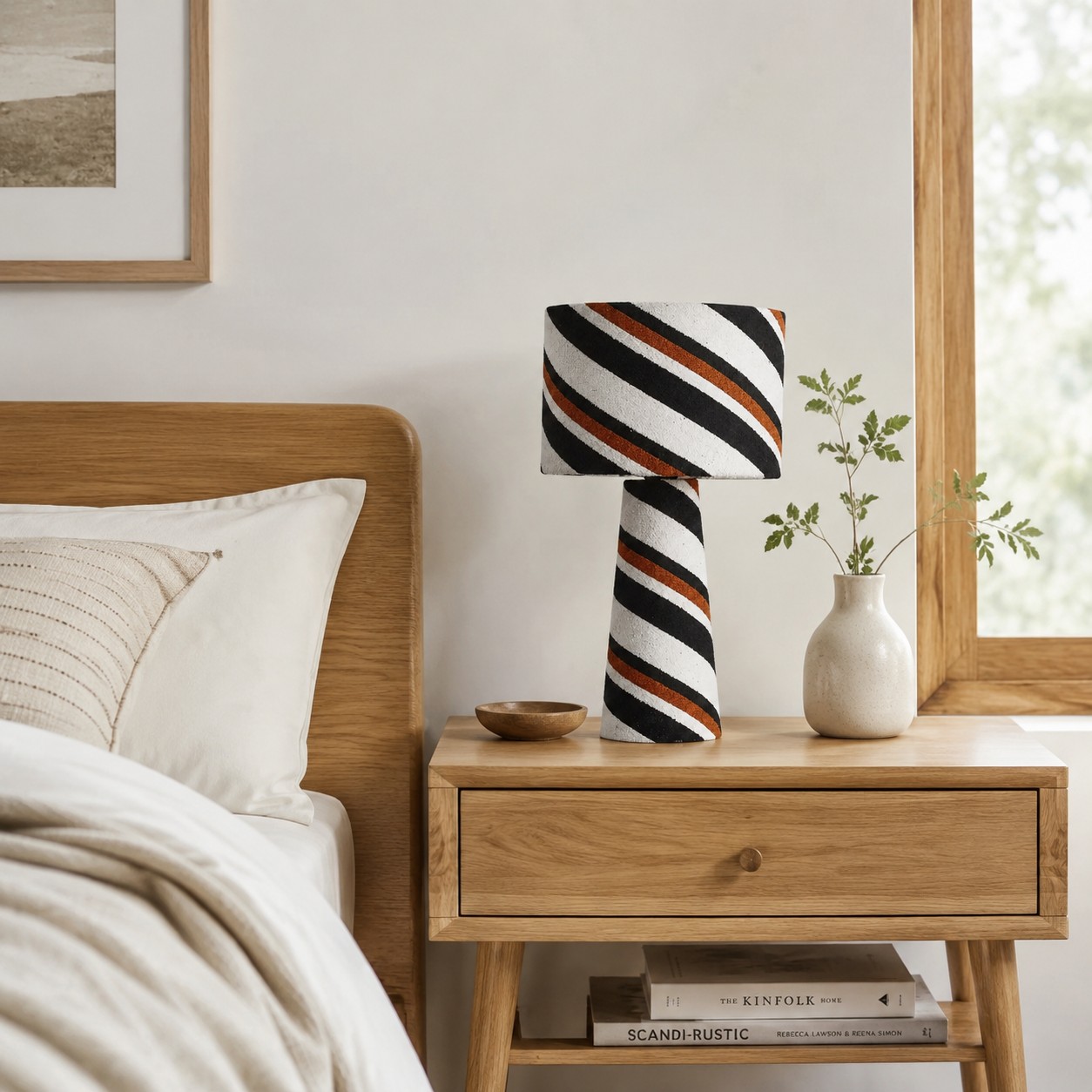 Striped Fabric Table Lamp in room setting