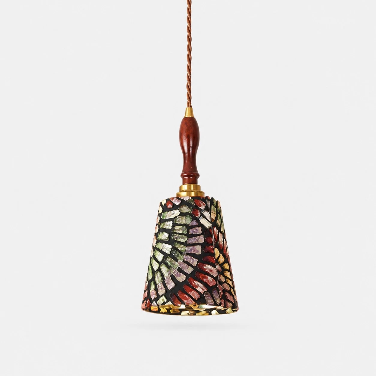 White background view of the patterned fabric pendant light