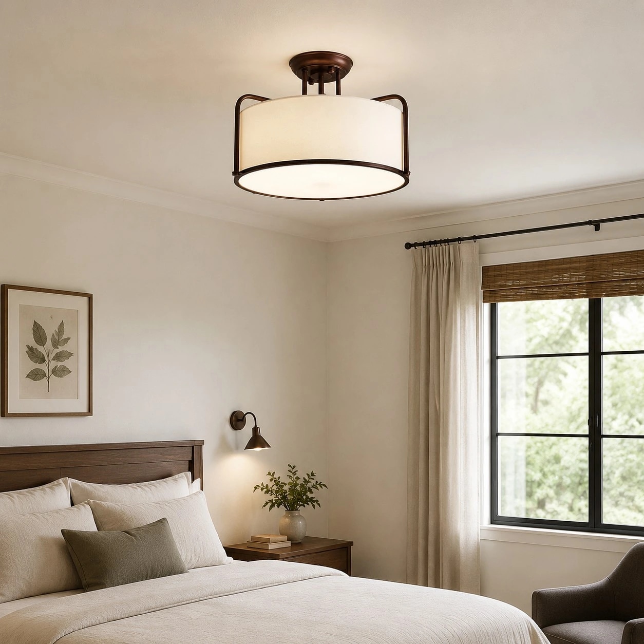 A low-profile fabric shade for relaxed classic rooms.