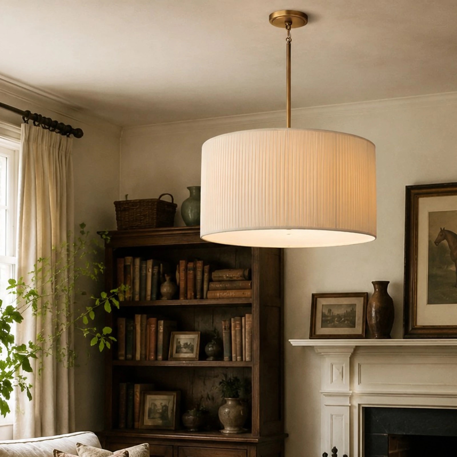 Dumora chandelier in a warm library room setting
