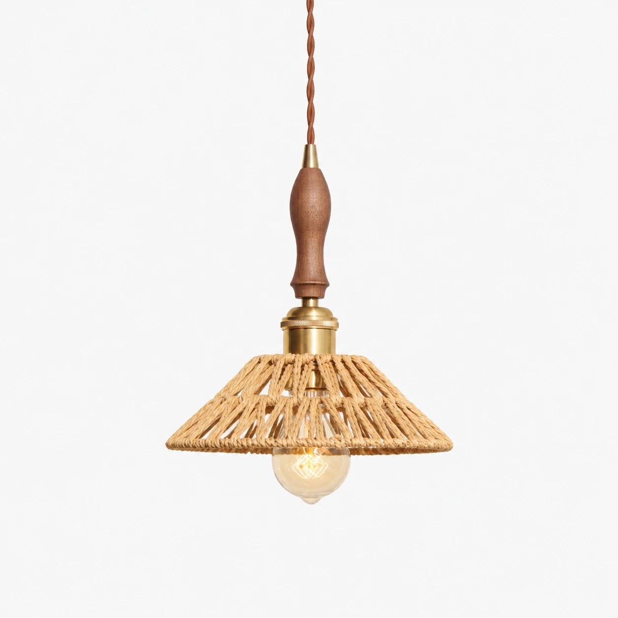 Walnut finish rattan color 22 cm pendant light SKU