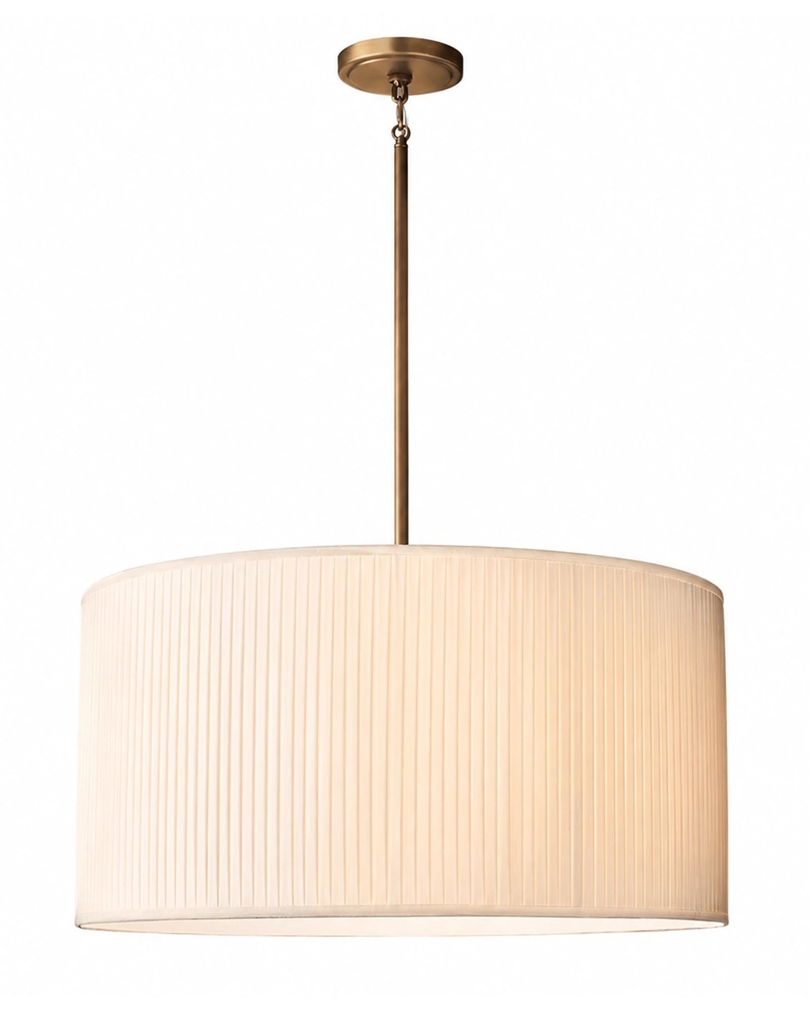 Dumora chandelier in White Pleated shade and Antique Brass finish