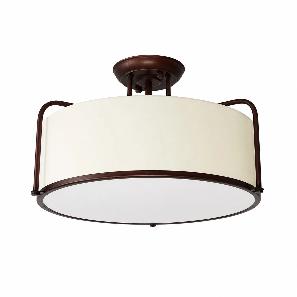 Dumora Semi Flush Mount Ceiling Light with White Fabric Shade - Coffee Brown Metal Fixture for Living Room