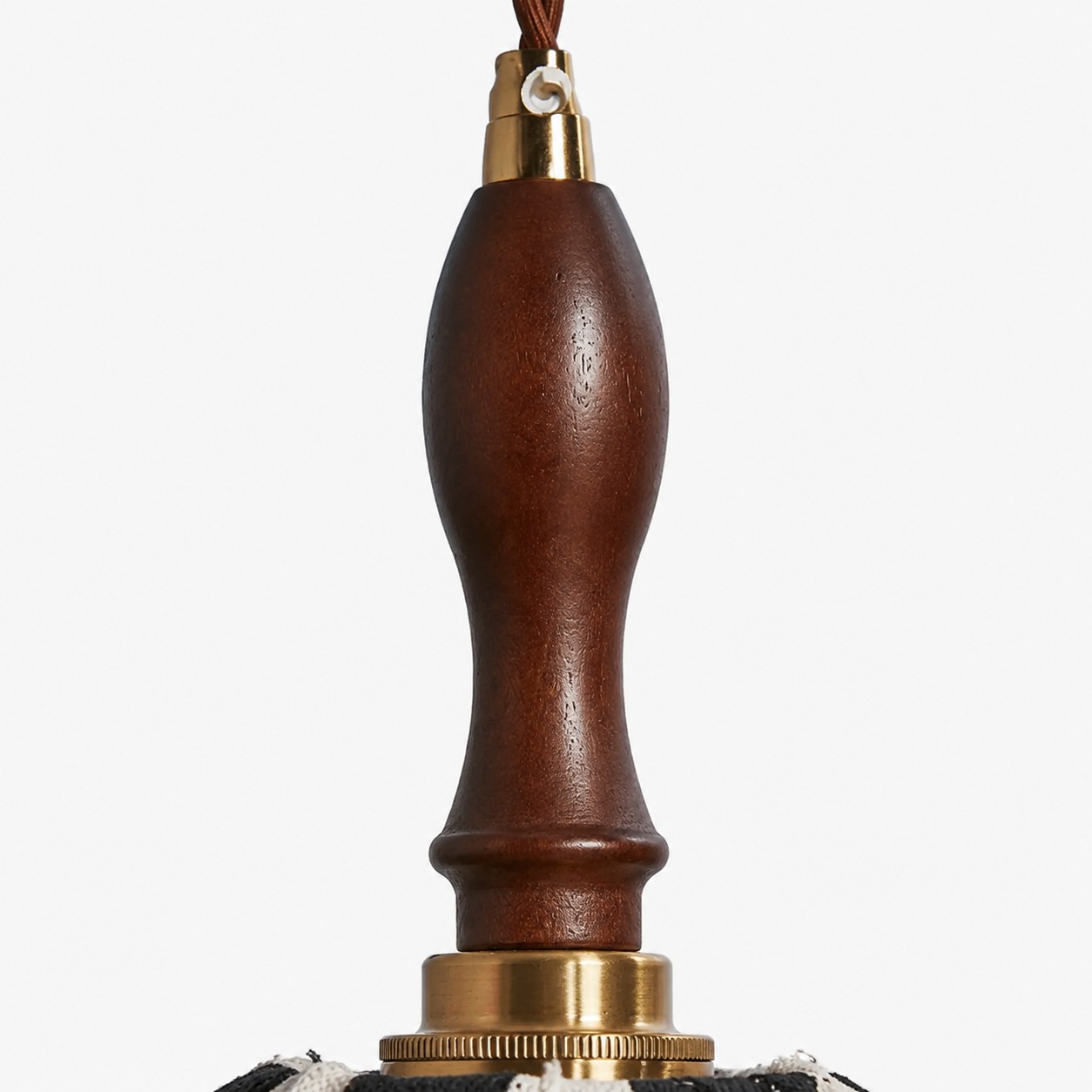 Turned wood handle and brass-tone connector
