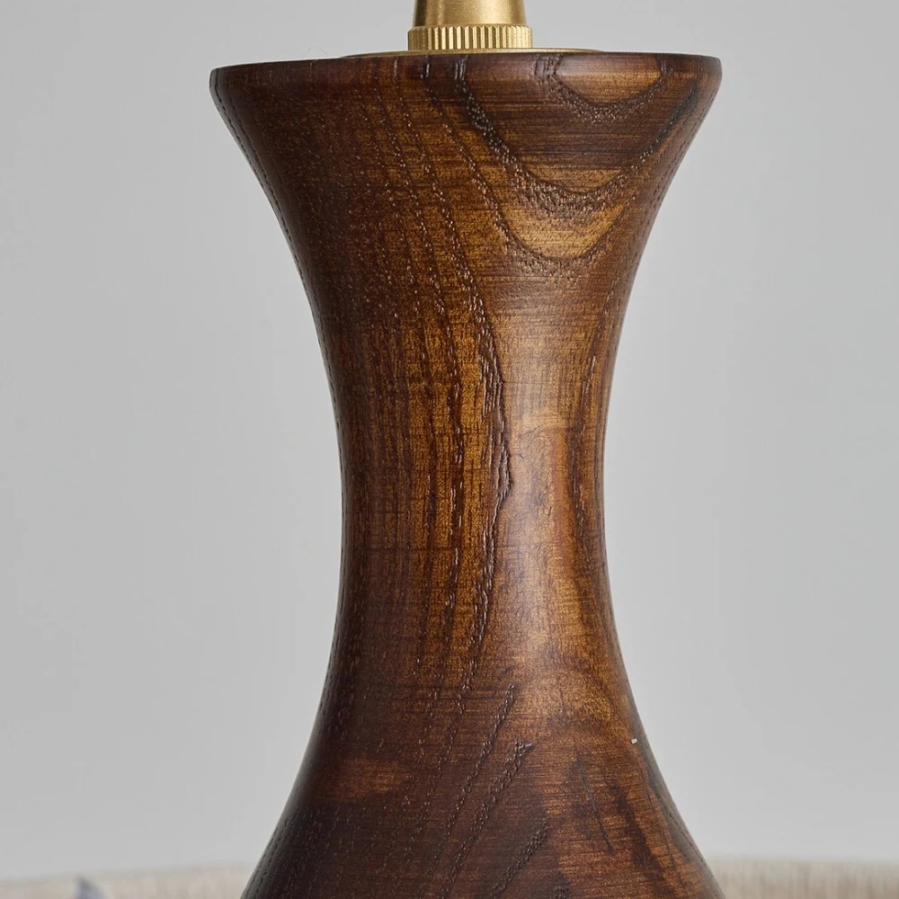 Walnut-tone sculpted pendant light detail