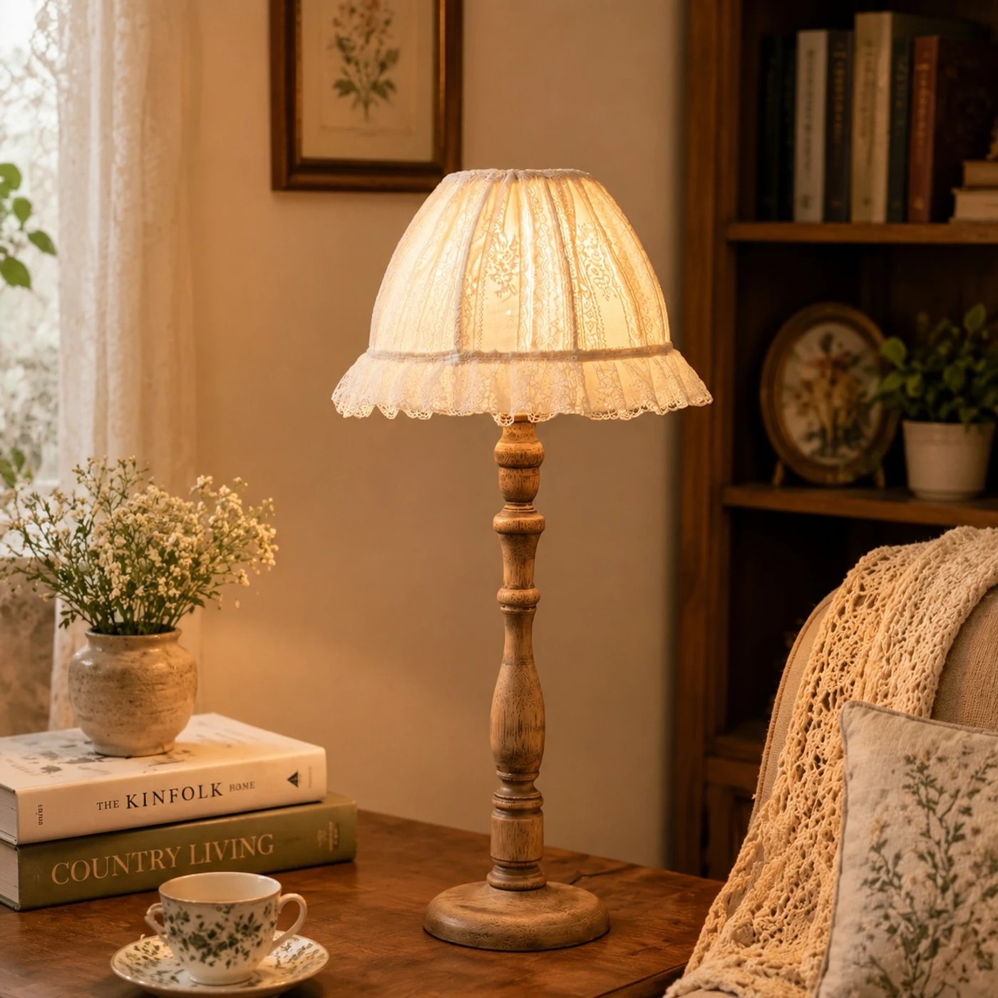 Vintage bedside table lamp in a bedroom scene