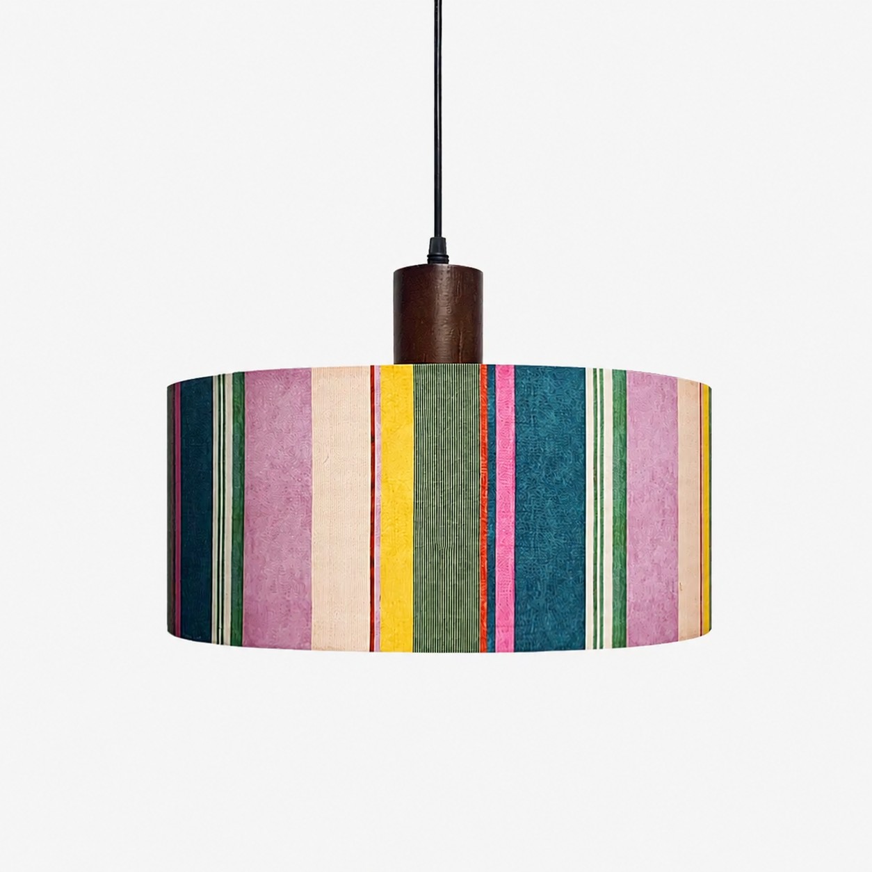 Ribbon Stripe fabric drum pendant