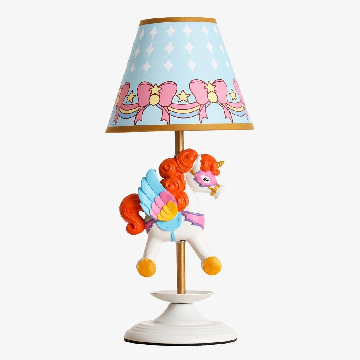 Sherry carousel unicorn table lamp on white background