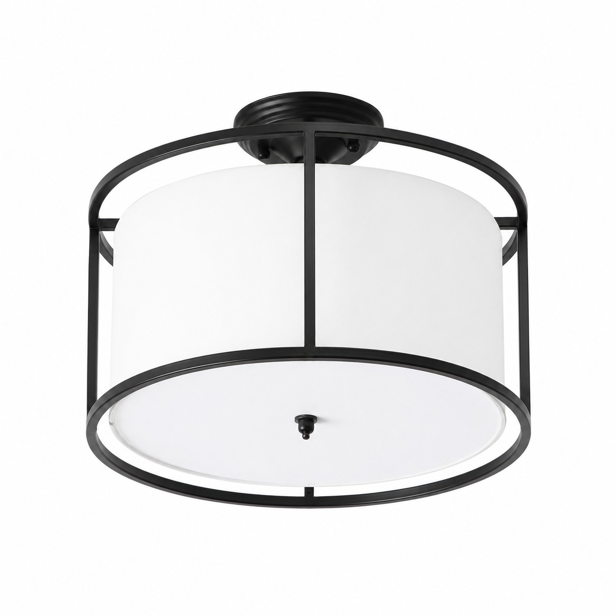 Dumora black frame ceiling light with white fabric shade