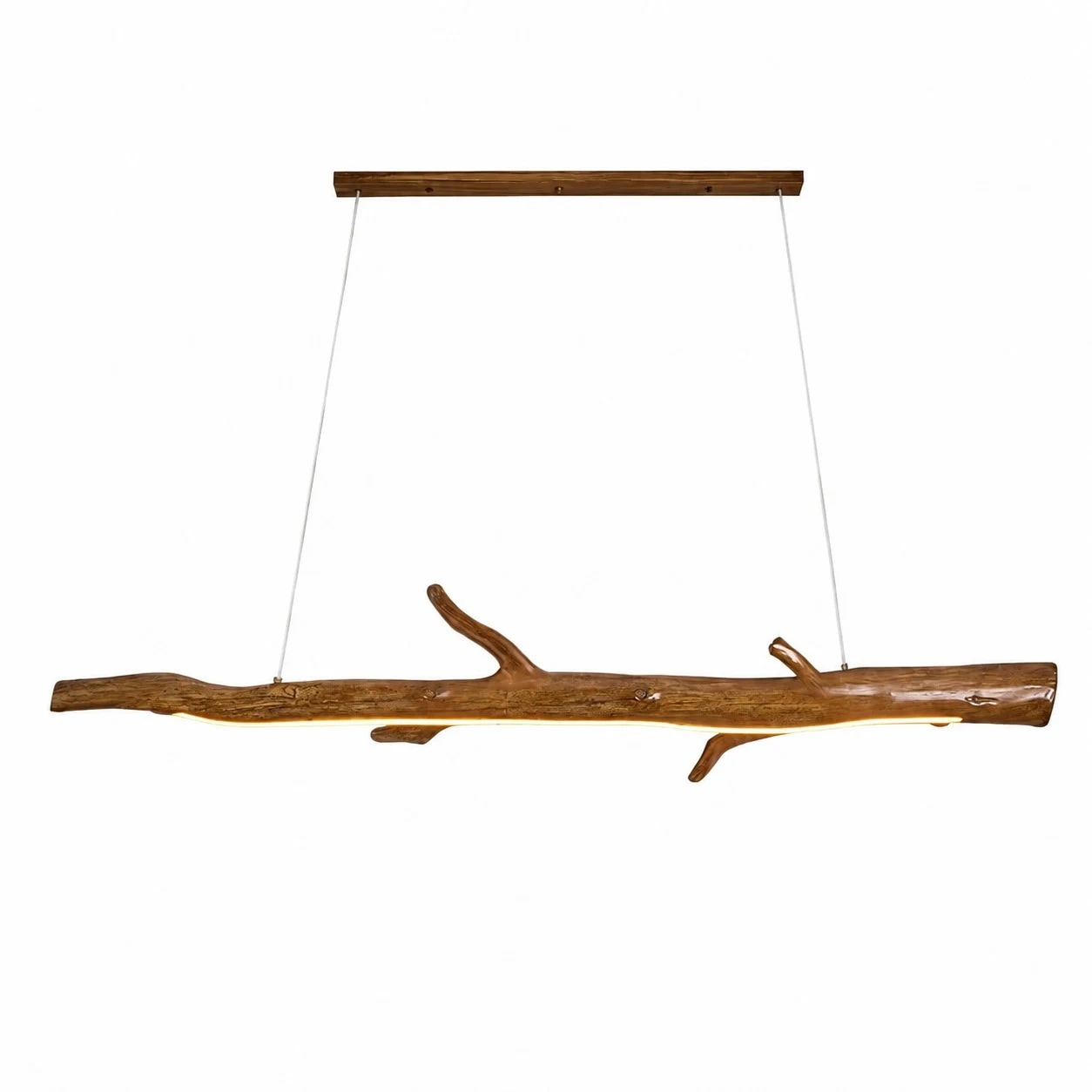 200 cm natural wood linear pendant light on white background