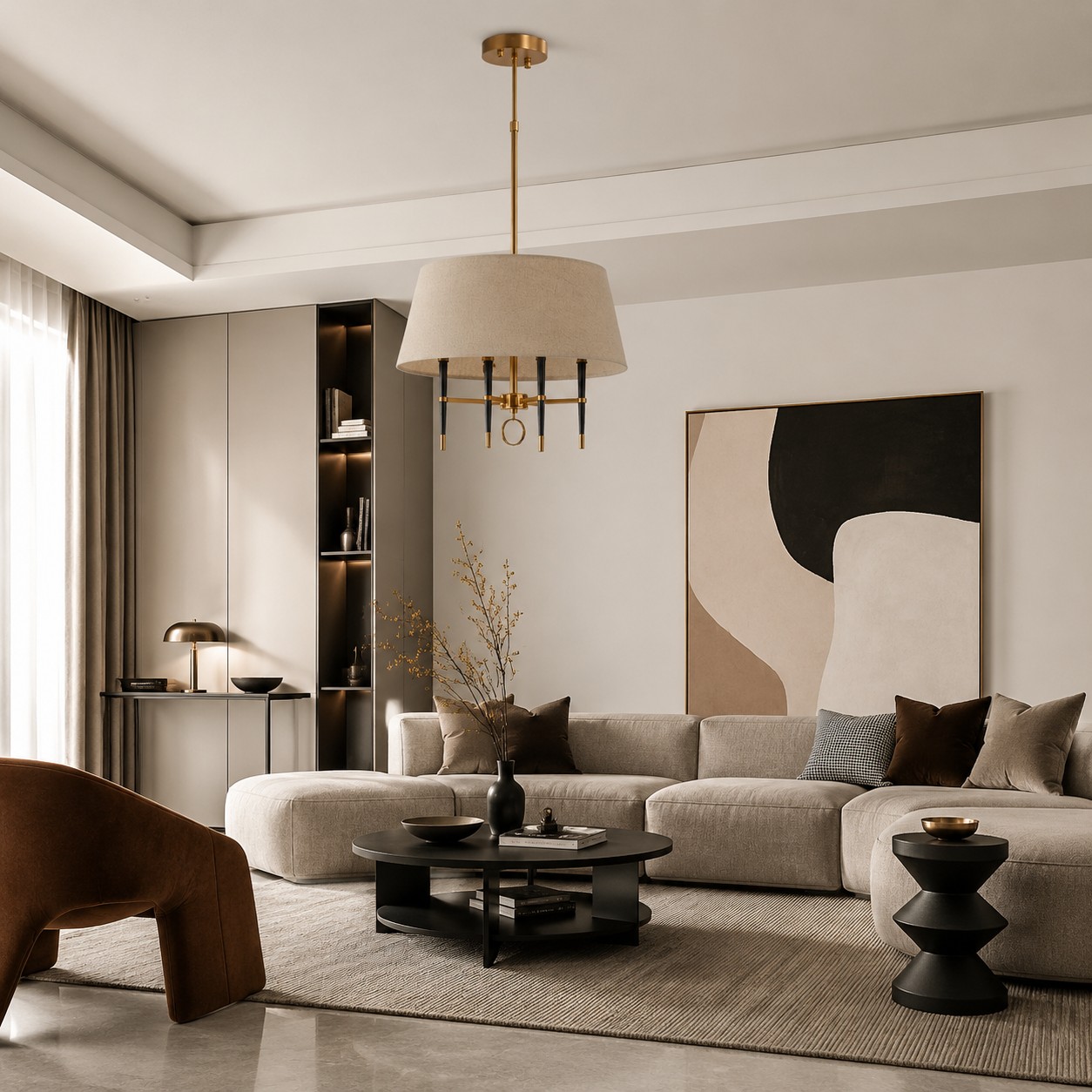 Tela chandelier installed in a living room