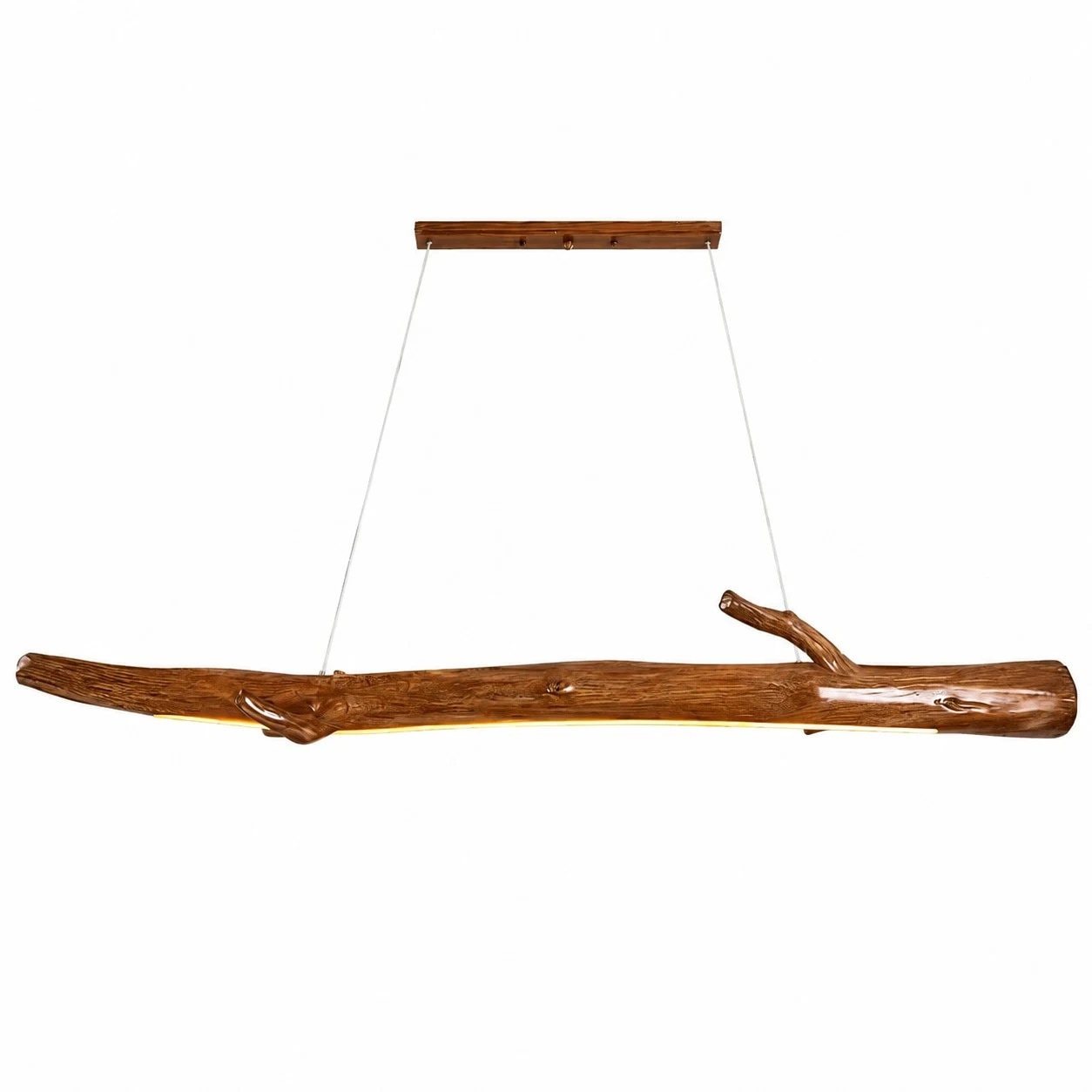 160 cm natural wood linear pendant light on white background