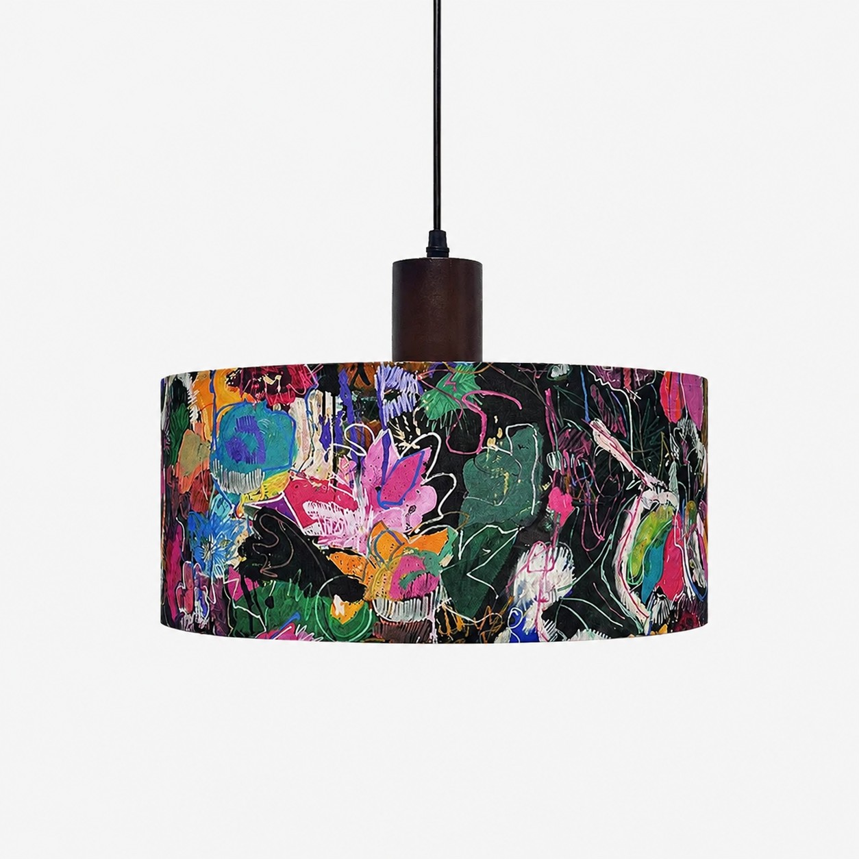 Painterly Floral fabric drum pendant