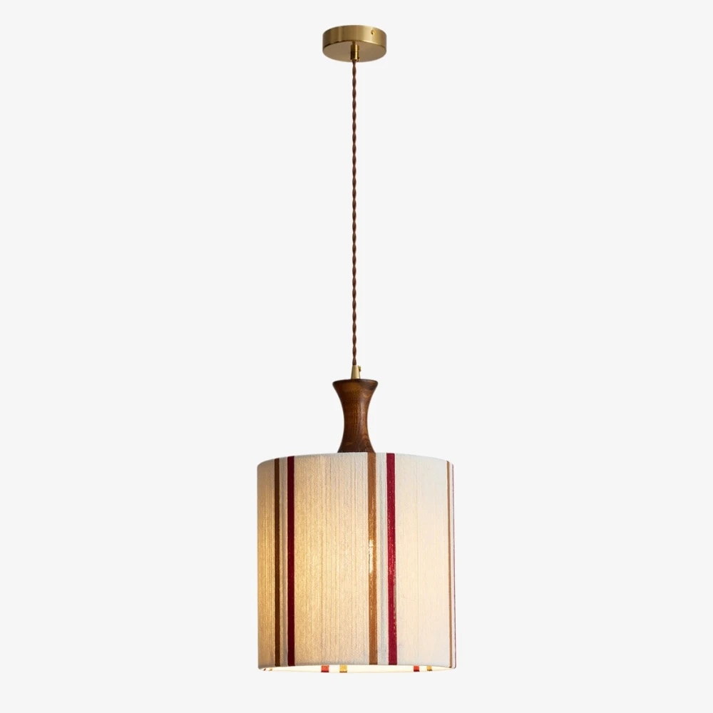 Single walnut fabric pendant light full view