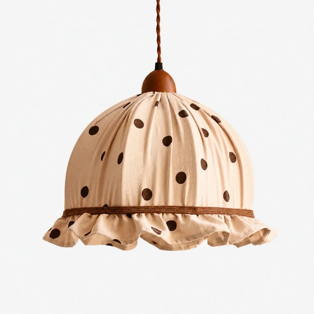 Nude gray wood and fabric polka dot pendant lamp product view