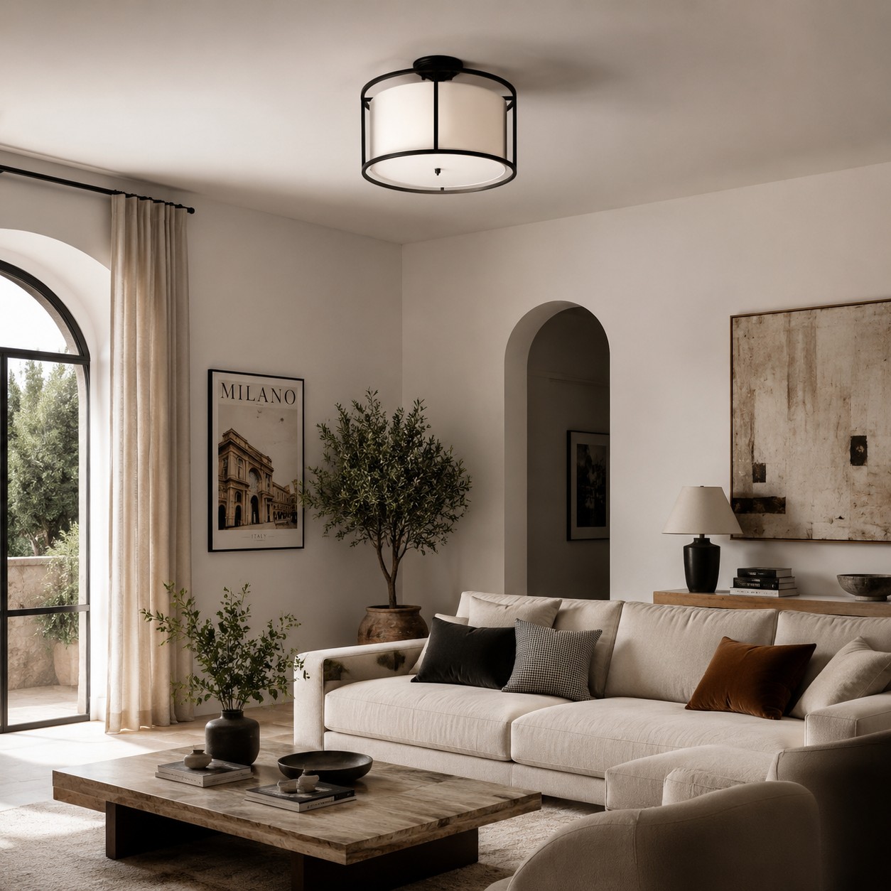 Dumora ceiling light in a neutral living room