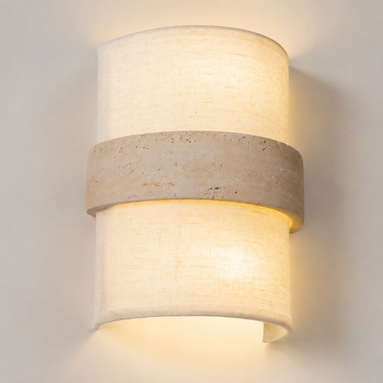 Front view of natural travertine wall lamp