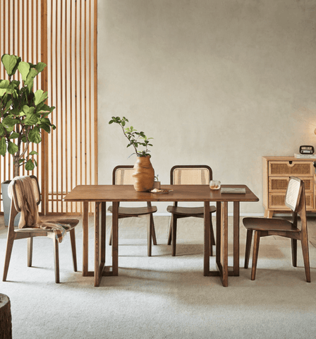 Oskar Walnut Dining Table Set With Bench