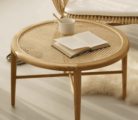 Wooden Rattan Round Coffee Table
