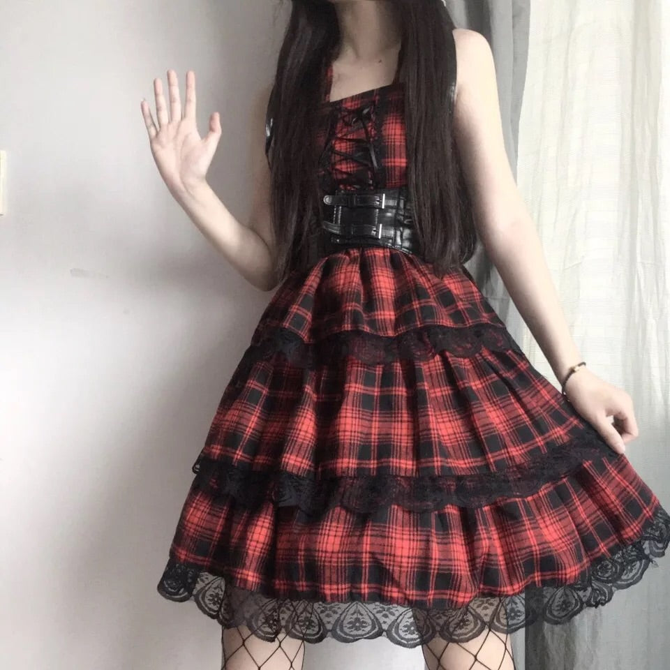 Plaid Gothic Lolita Lace Ruffle Dress Plaid Gothic Lolita Lace Ruffle Dress