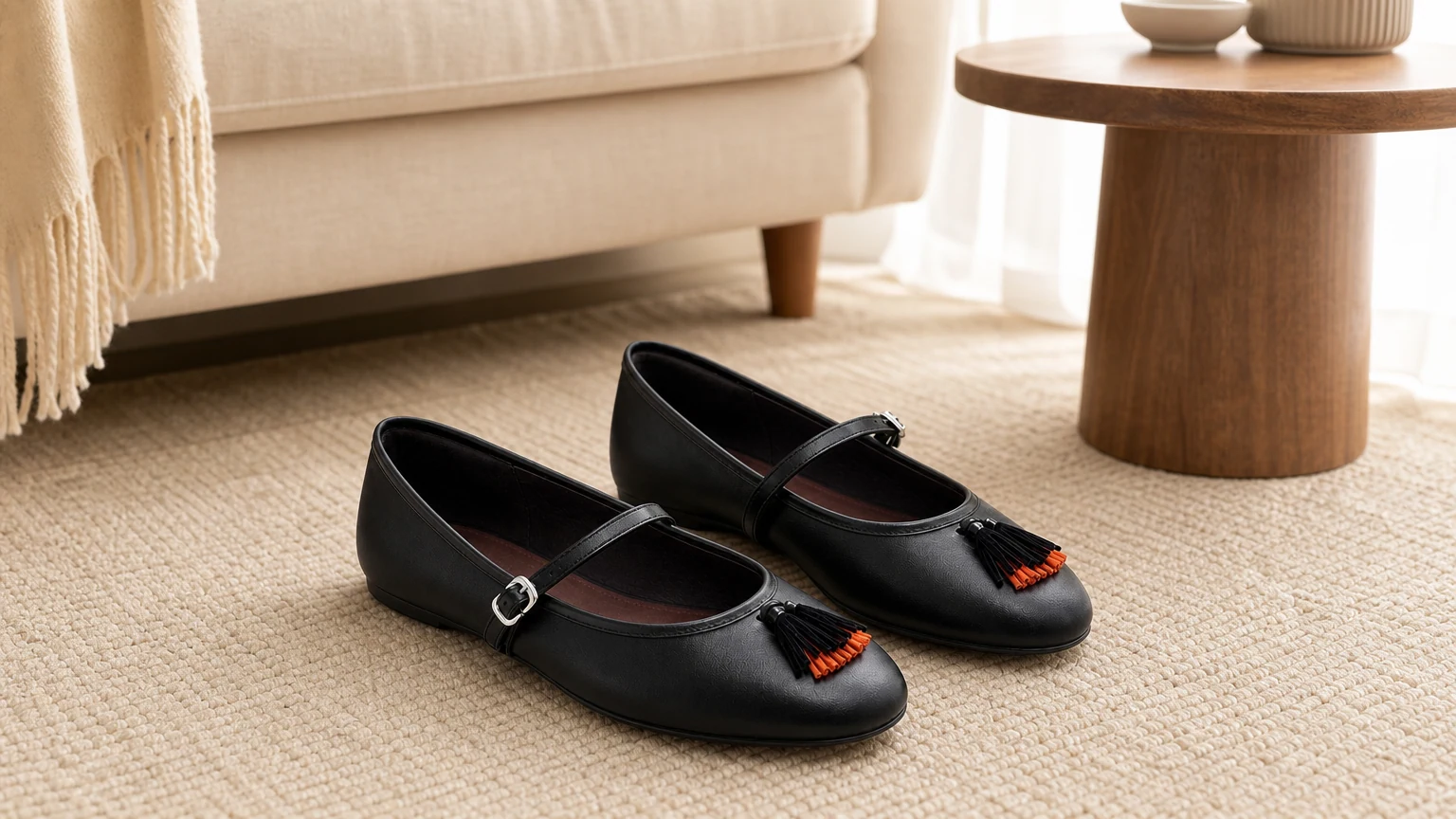 Sapatos rasos Mary Jane com textura macia e estilo estilo de vida