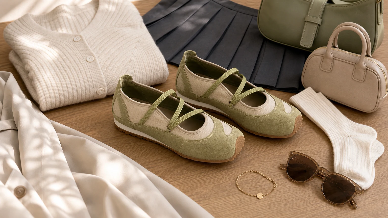 Painel de contraste Mary Jane flats com estilo de estilo de vida limpo