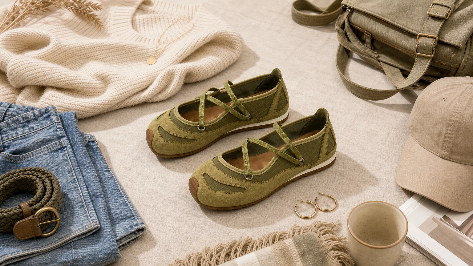 Sapatos Mary Jane com corte raso e respiráveis ​​e estilo estilo de vida suave