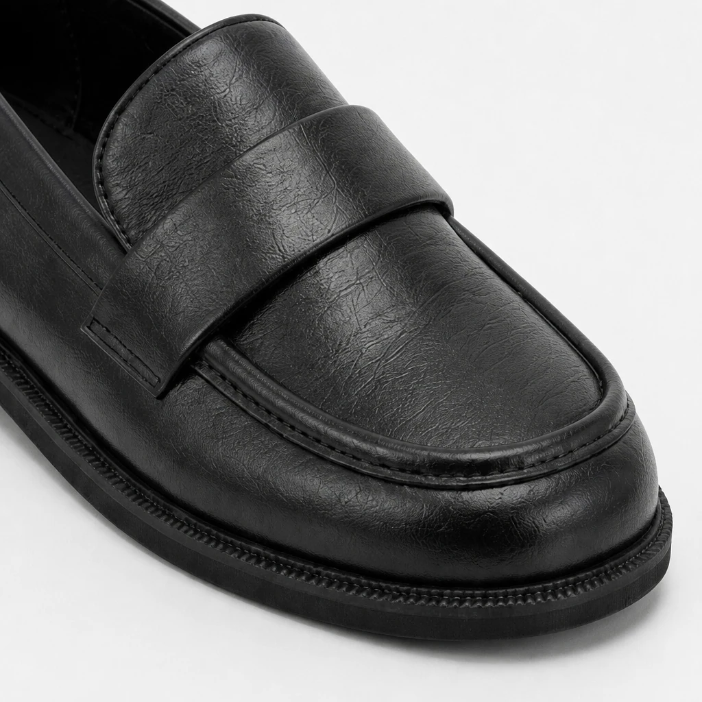 Gros plan sur les matériaux et les détails de construction des chaussures plates structurées