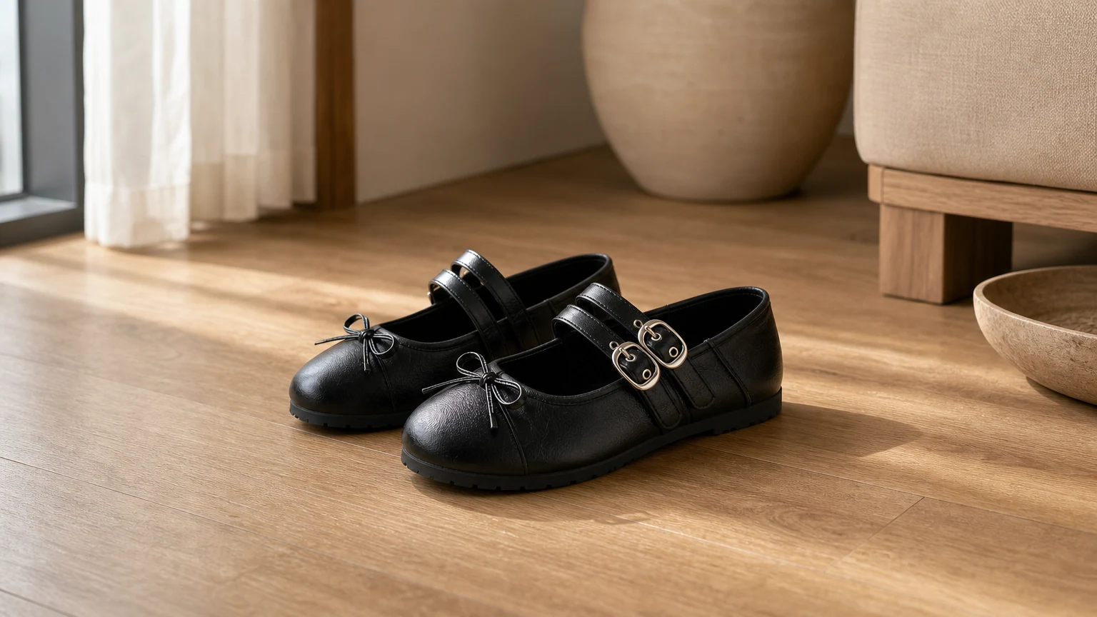Sapatilhas Mary Jane com fivela dupla e estilo estilo de vida suave