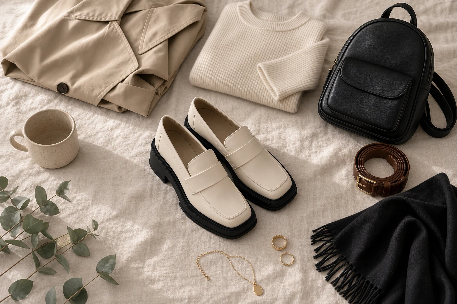 Mocassins femininos leves em um cenário de estilo de vida