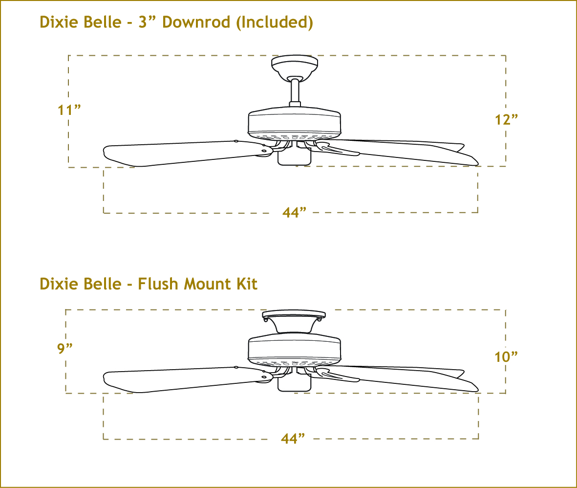 Dixie Belle Ceiling Fan Dimensions