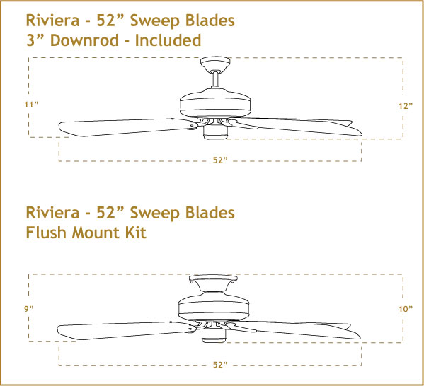Riviera 52 inch Ceiling Fan Dimensions Riviera 52 inch Ceiling Fan Dimensions