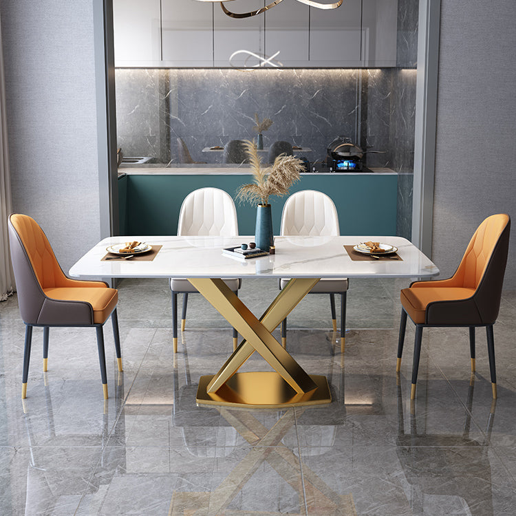 Modern Sintered Stone Dining Table Rectangular Dining Table Set with X ...