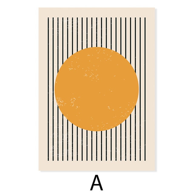 Contemporary Abstract canvas print, design A: yellow circle and black stripes