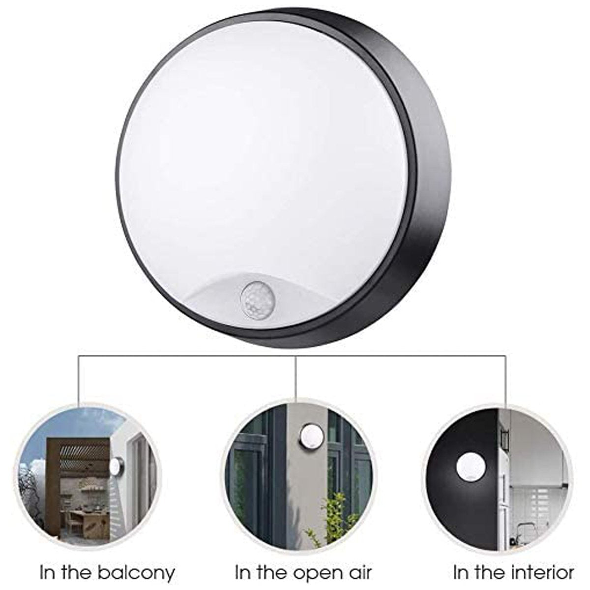 ZARA Black Round Medium Wall Or Ceiling Light With Motion Sensor