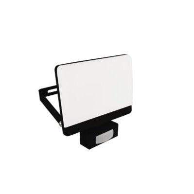 PARRY 30W LED PIR Motion Sensor Floodlight Black Body with Full Front White Opal Diffuser 2700lm 4000k